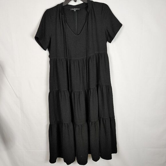 Lulus Dresses & Skirts - Lulu's Black Tiered Midi T Shirt Tie Front Dress Women's Size XS.Armpit …